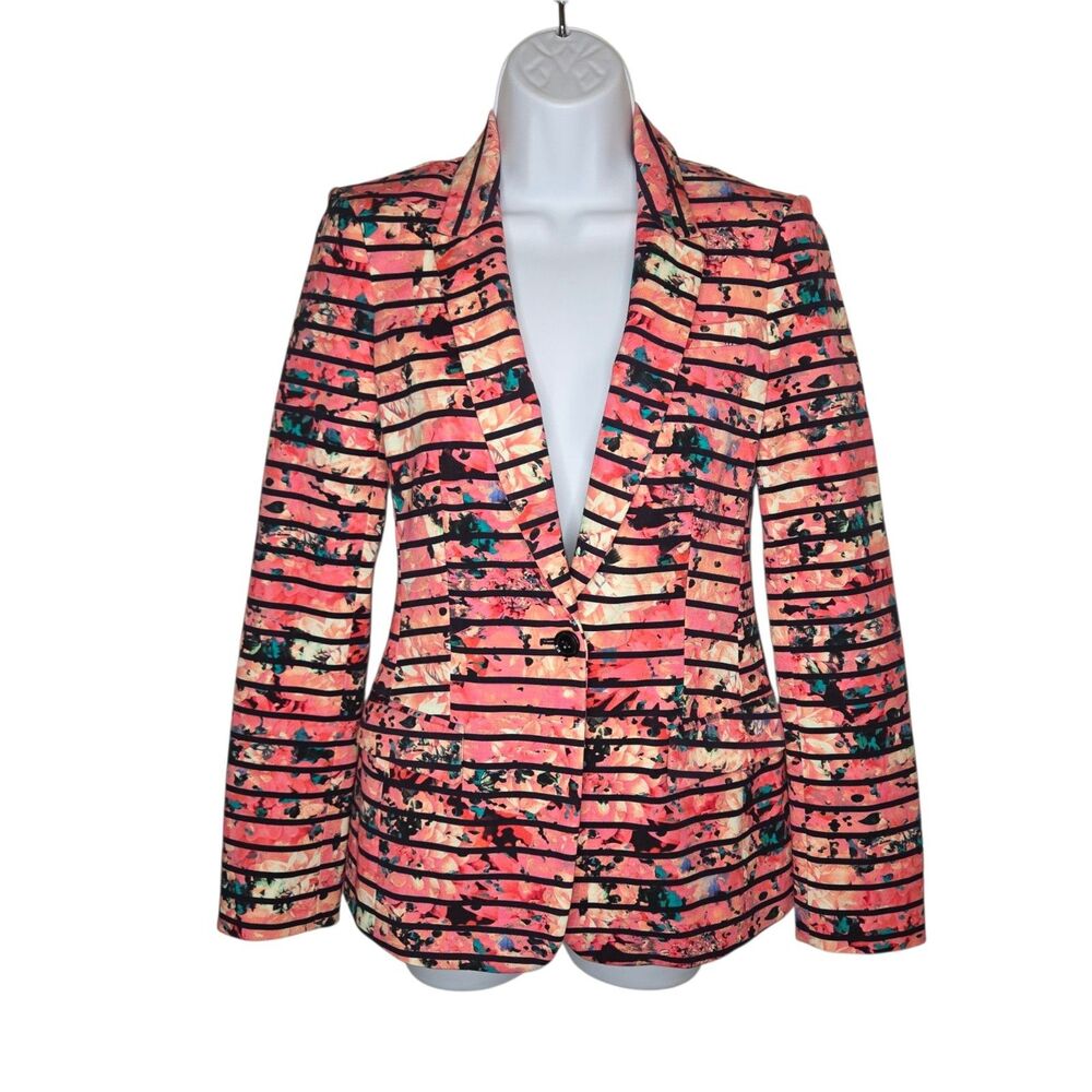 Banana Republic Bella Floral Stripe Blazer Jacket Pink Black Woven Size 2